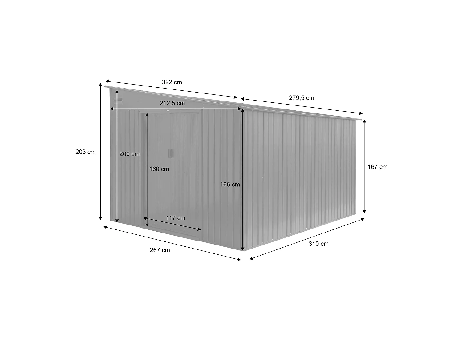 Abri de jardin adossable acier 8.96m² avec kit d'ancrage anthracite L 277.5 x l 322 x H 203 cm - Ornay