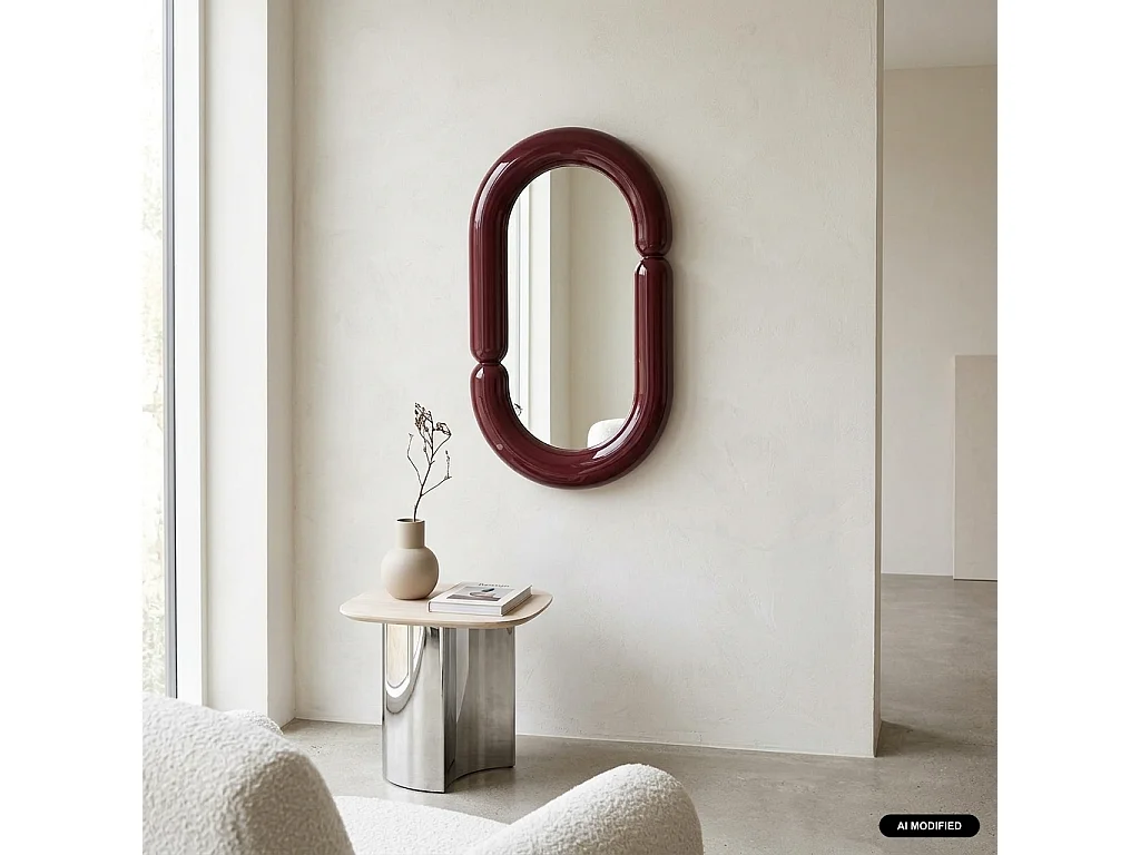 Miroir ovale finition glossy 70cm bordeaux - Adia
