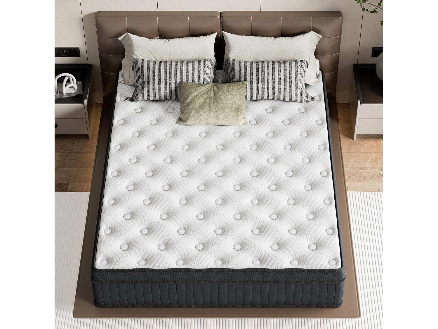 Matelas Ressorts Ensachés 140x200 cm SOMNIAE , Accueil Mémoire De Forme, 25 cm D'épaisseur, Noir