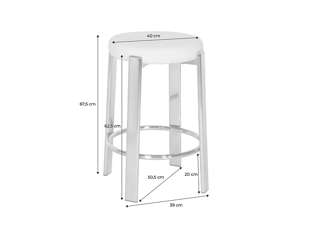 Lot de 2 tabourets de bar vintage acier effet bois clair et tissu texturé crème - Gloria