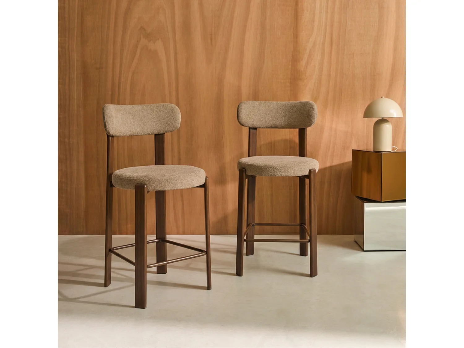 Taburete de bar vintage acero efecto madera oscura y tejido