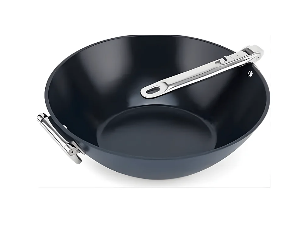 Wok antiadherente Joseph Joseph Space 32 cm, mango plegable, apto para inducción y horno 232 °C, fácil de guardar y cocinar sano.
