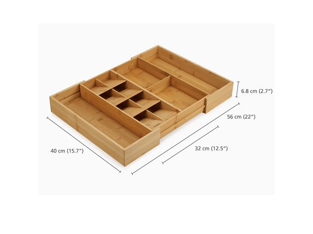 DrawerStore™ Joseph Joseph, Bamboo Expanding bestekorganizer voor de keuken, uitschuifbaar voor bestek, tools en gadgets, bamboekleur.