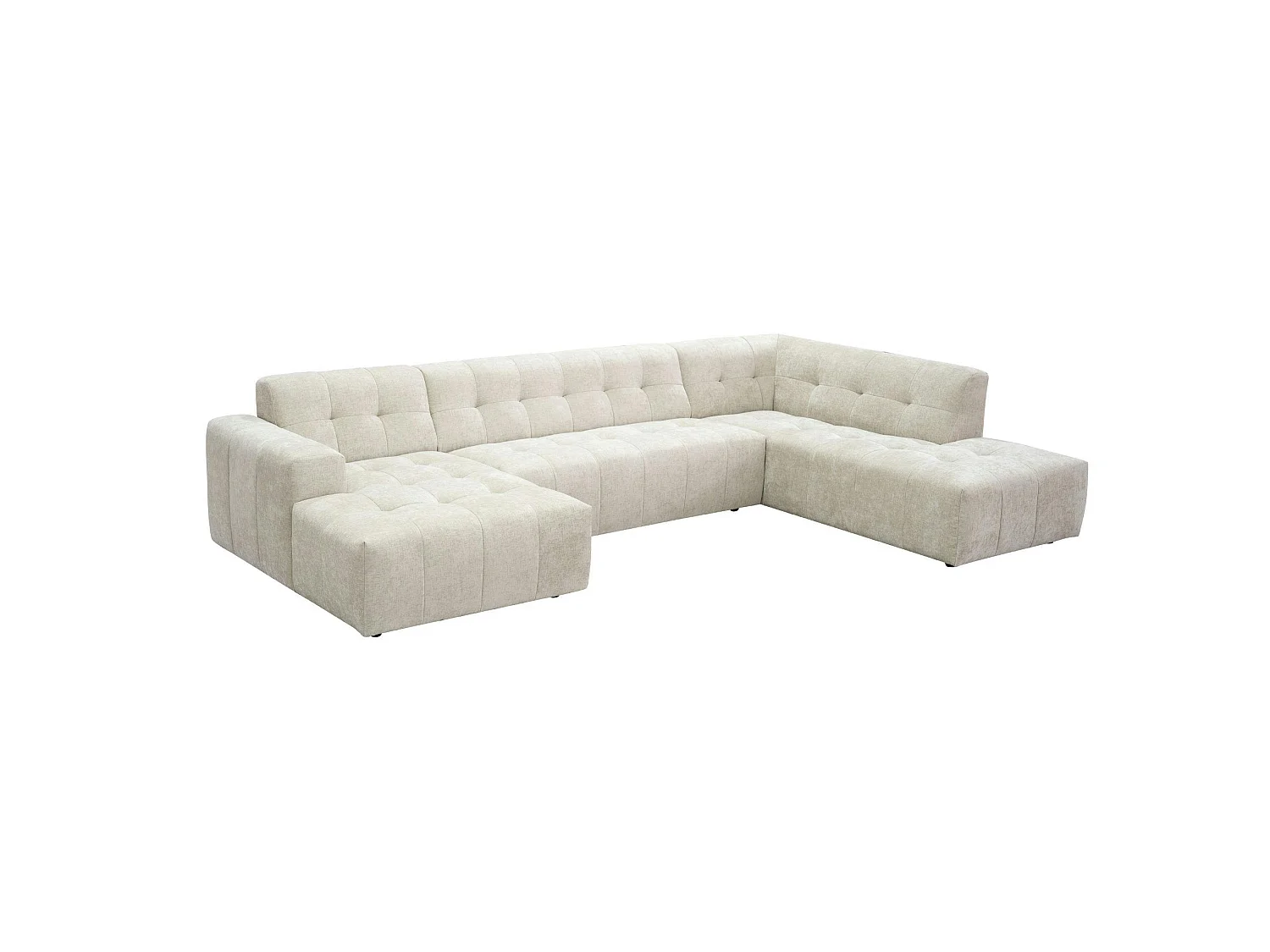 Canapé en U beige effet matelassé avec méridienne droite RIVOLI