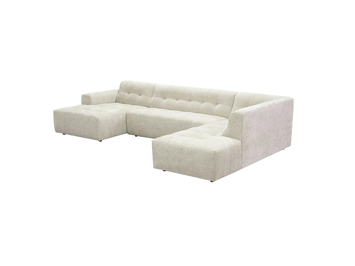 Canapé en U beige effet matelassé avec méridienne droite RIVOLI
