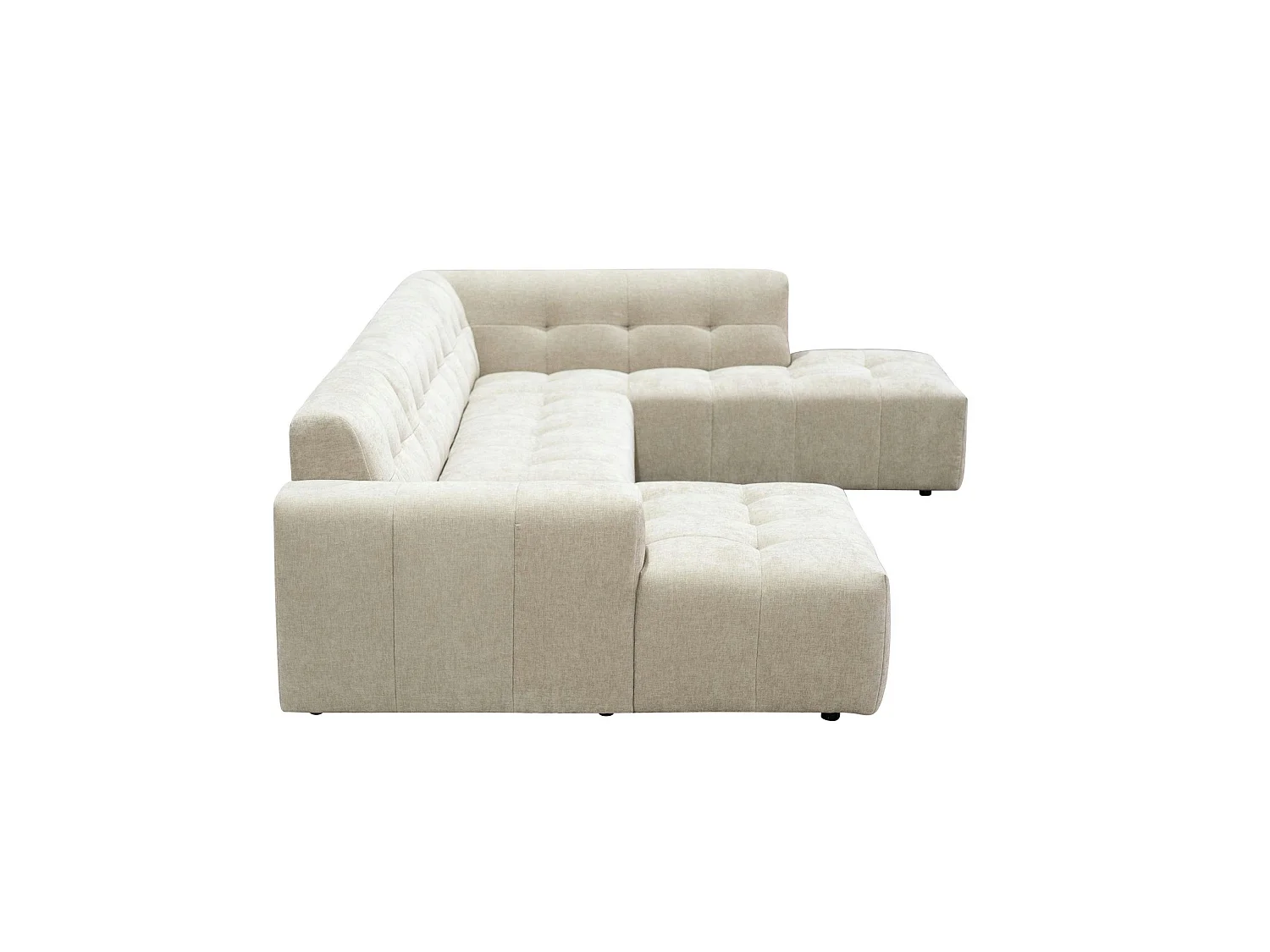 Canapé en U beige effet matelassé avec méridienne droite RIVOLI