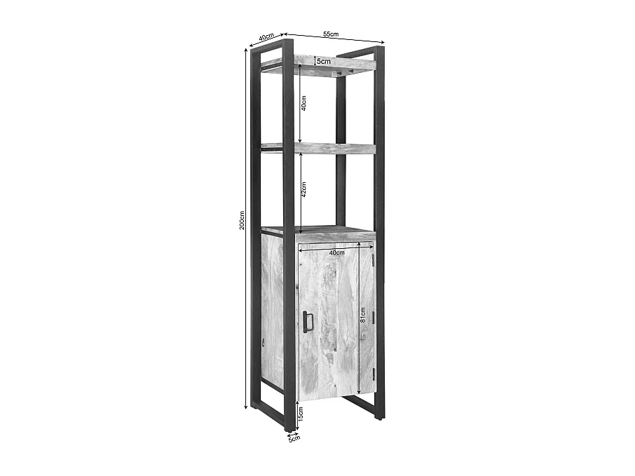 Colonne salon bois métal 1 porte 2 plateaux MILORA