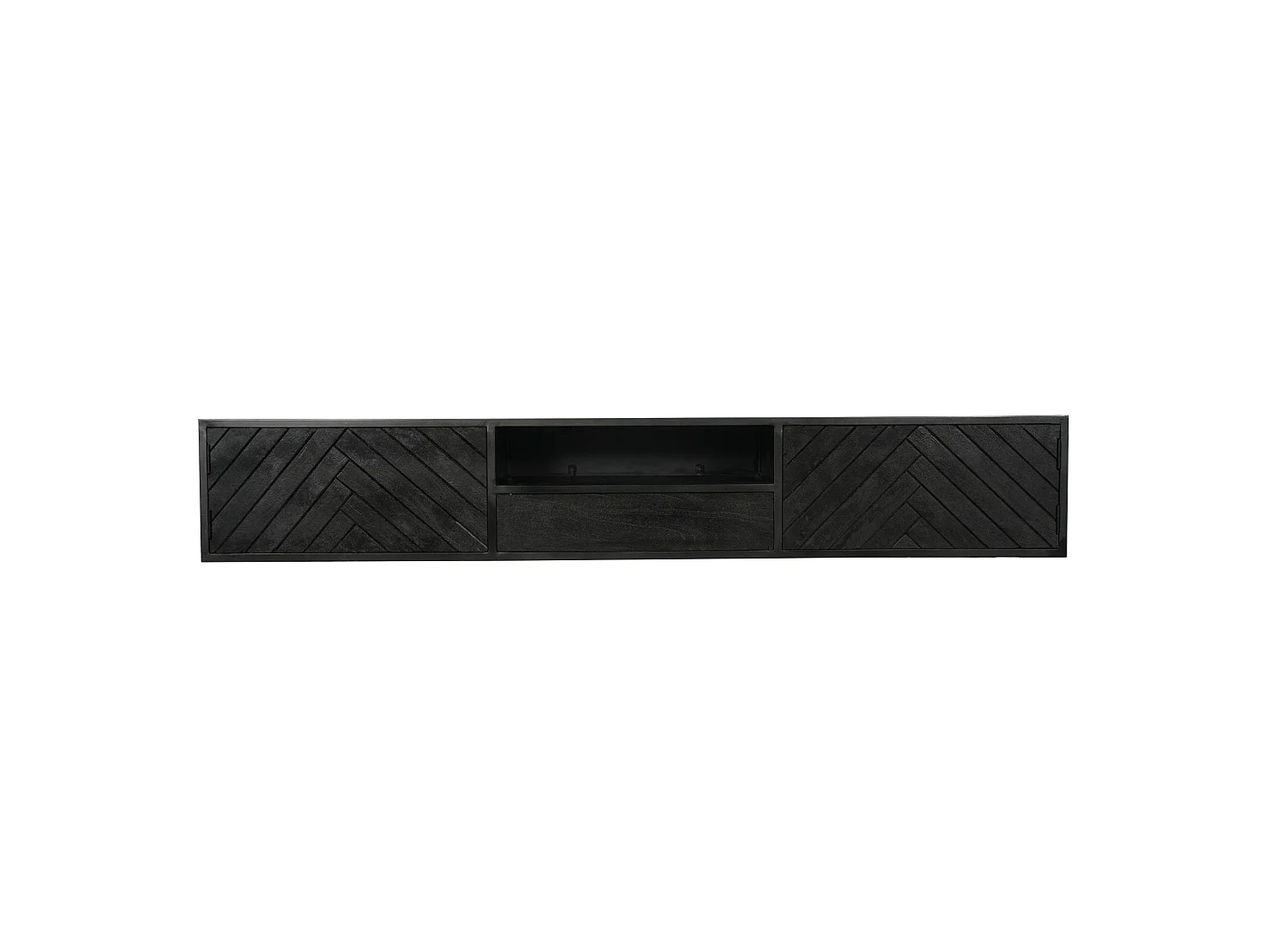 Meuble TV suspendu bois noir 4 portes 200 cm ALVERA
