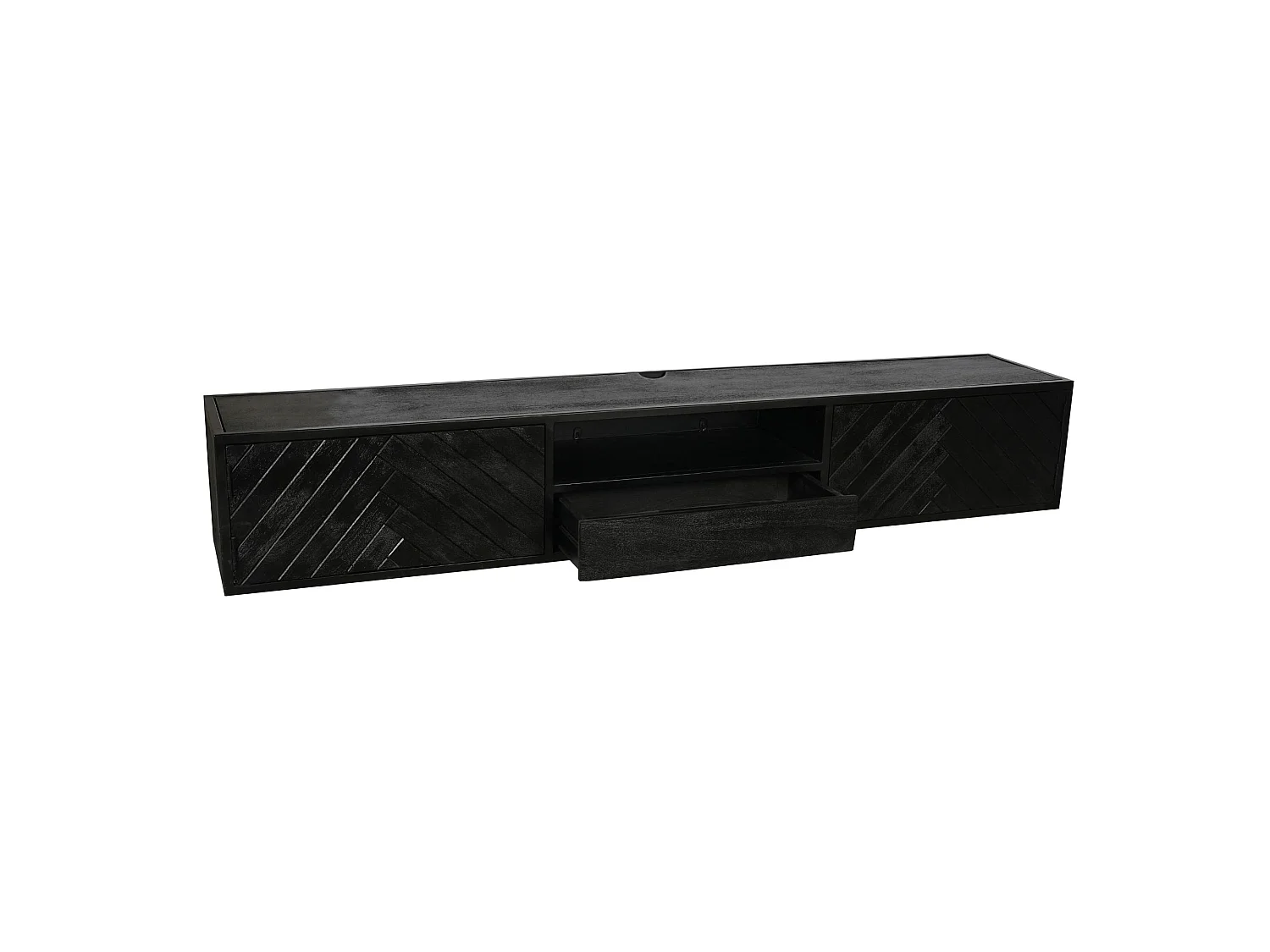 Meuble TV suspendu bois noir 4 portes 200 cm ALVERA