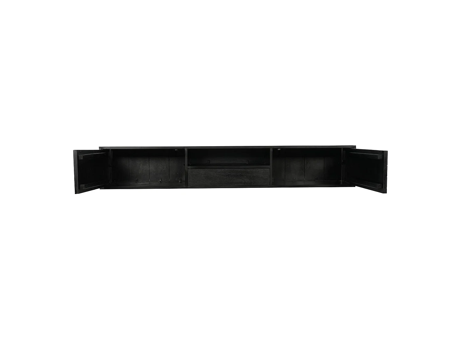 Meuble TV suspendu bois noir 4 portes 200 cm ALVERA