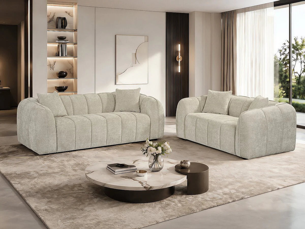 Canapé droit style bubble en tissu "Wagram" - 2 places - Beige
