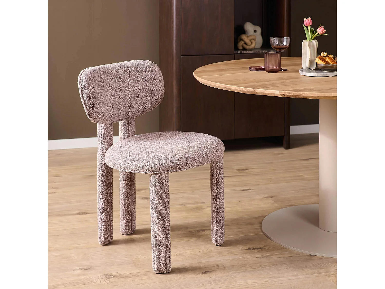 Chaise en tissu rose à pieds ronds (x2) CORTINA