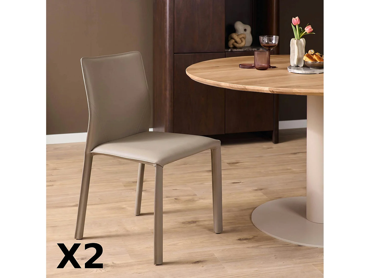 Chaise taupe moderne en simili (x2) CORTINA