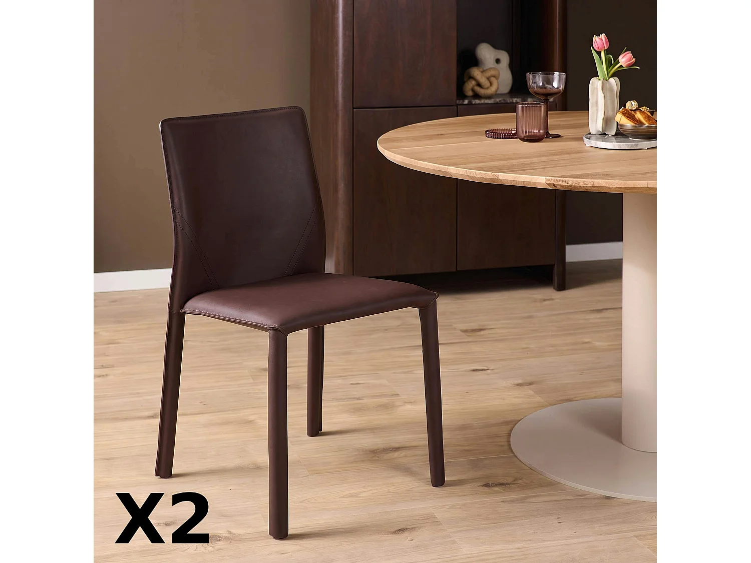 Chaise moderne prune en simili (x2) CORTINA