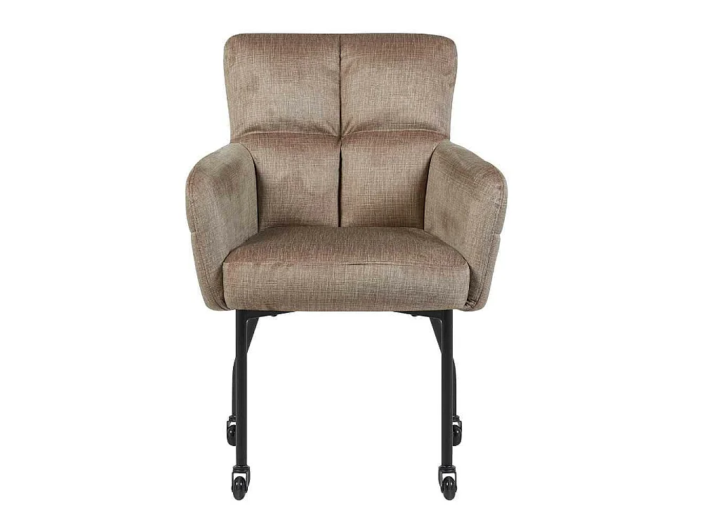 Chaise tissu damier taupe roulettes et accoudoirs (x2) KASO