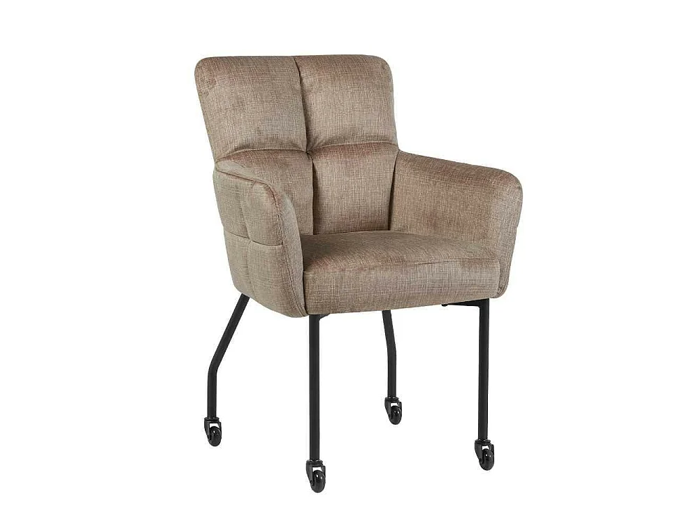 Chaise tissu damier taupe roulettes et accoudoirs (x2) KASO