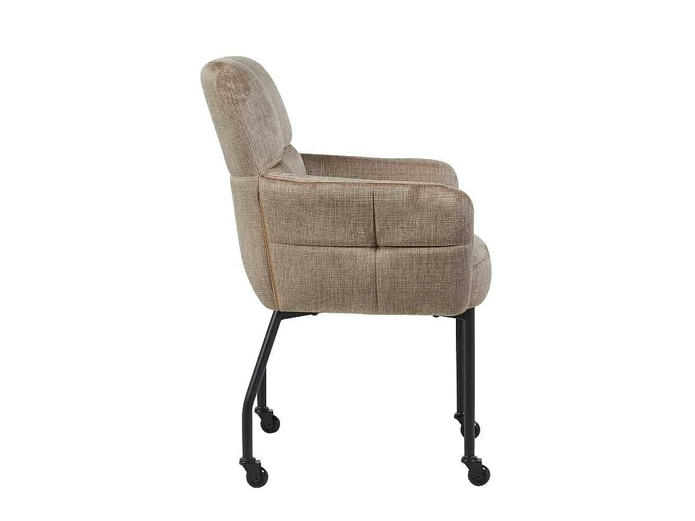Chaise tissu damier taupe roulettes et accoudoirs (x2) KASO