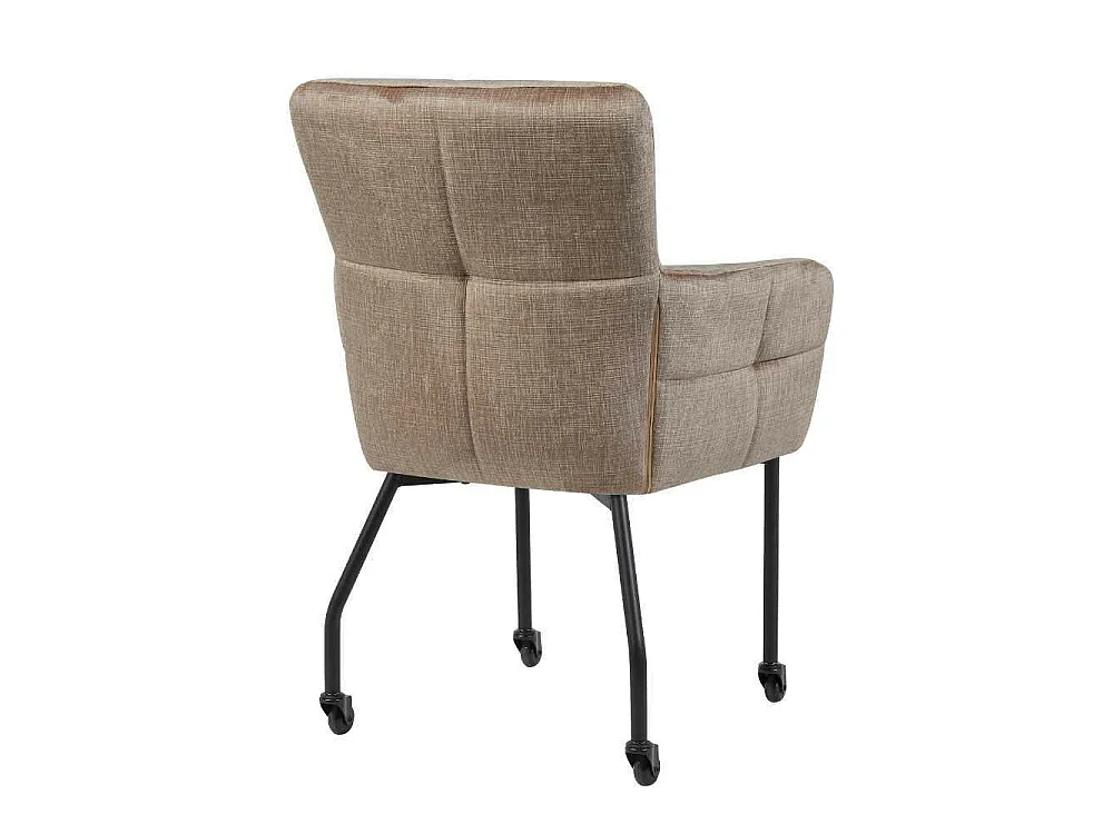 Chaise tissu damier taupe roulettes et accoudoirs (x2) KASO