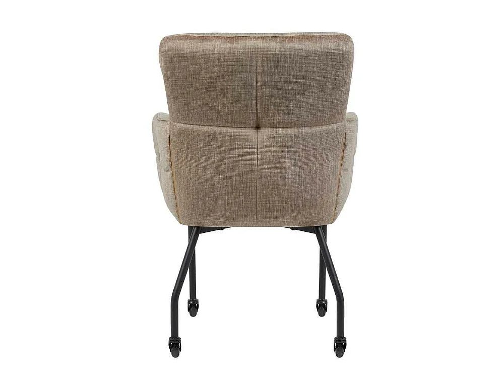 Chaise tissu damier taupe roulettes et accoudoirs (x2) KASO