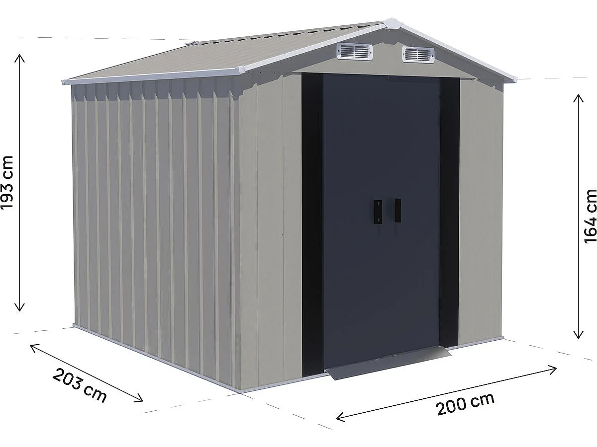 Abri de jardin en métal "Nebraska" - 4,12 m² - Gris