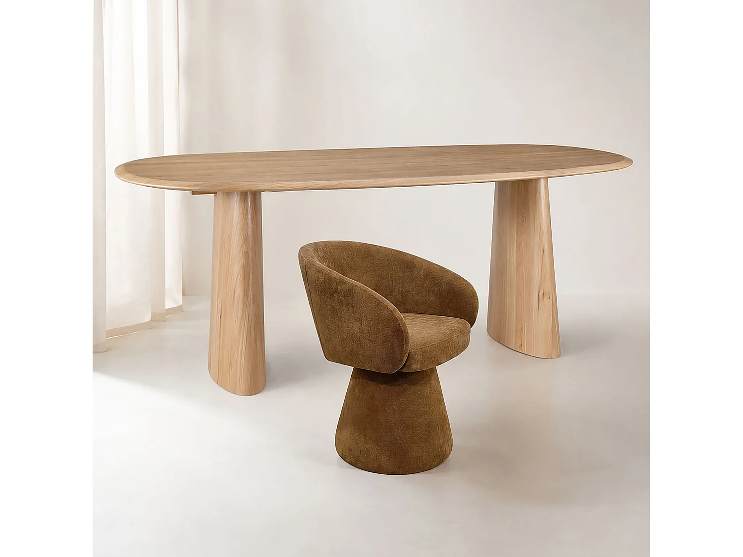 Now's Home - Ensemble Table Ovale 220cm+6fauteuil Pivotant En Tissu T/sienne Alba