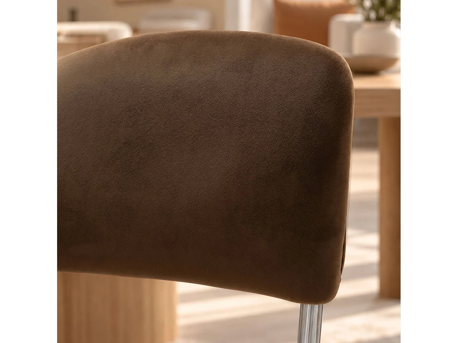 Now's Home - Ens Table Ovale 220cm Effet Ciment + 6 Chaises En Tissu Tabac Feline