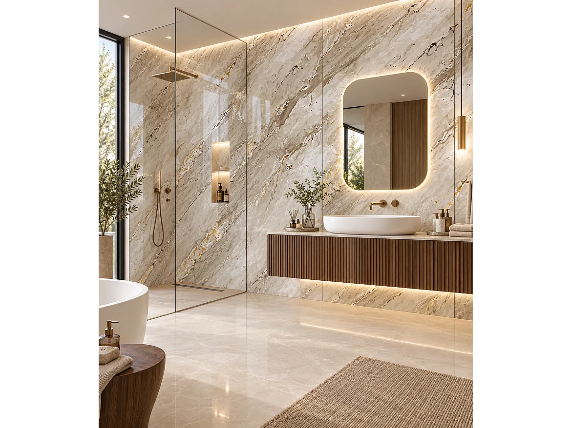 Plaque murale PVC effet marbre PS-905 Aurelia BEIGE 260 × 122 cm