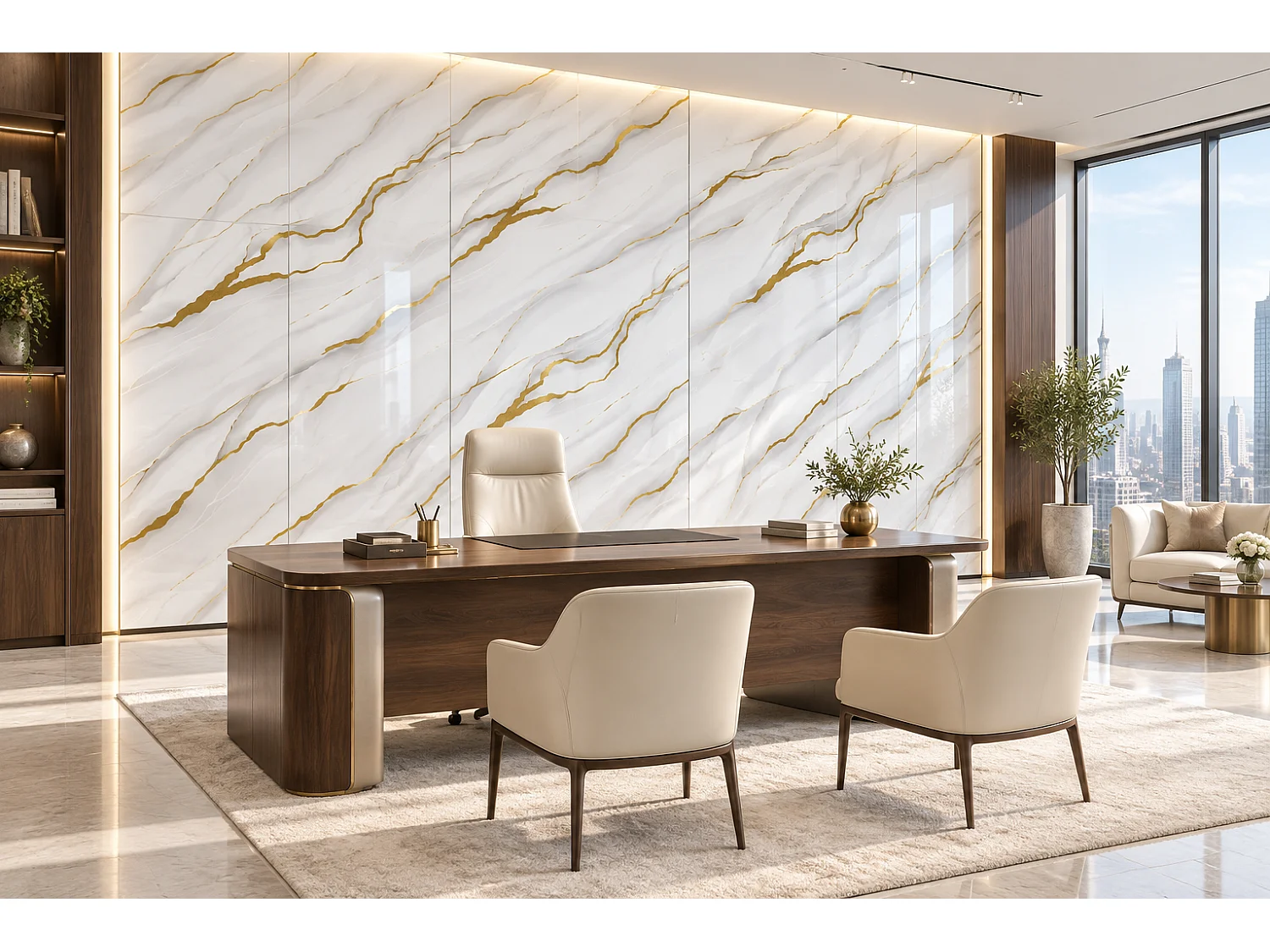 Panneau mural effet marbre PS-110 FLOW GOLD 260 × 122 cm - PVC brillant