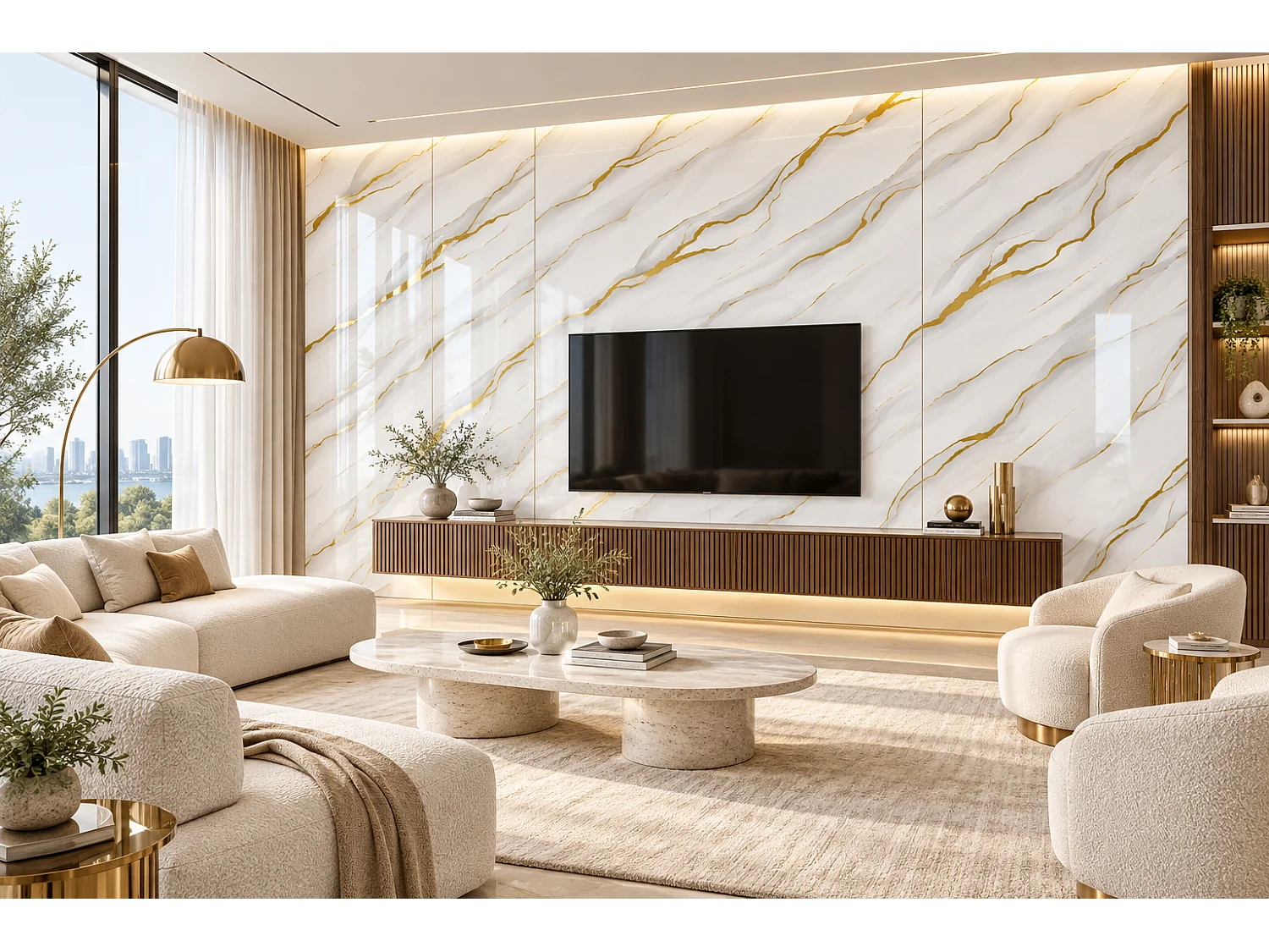 Panneau mural effet marbre PS-110 FLOW GOLD 260 × 122 cm - PVC brillant