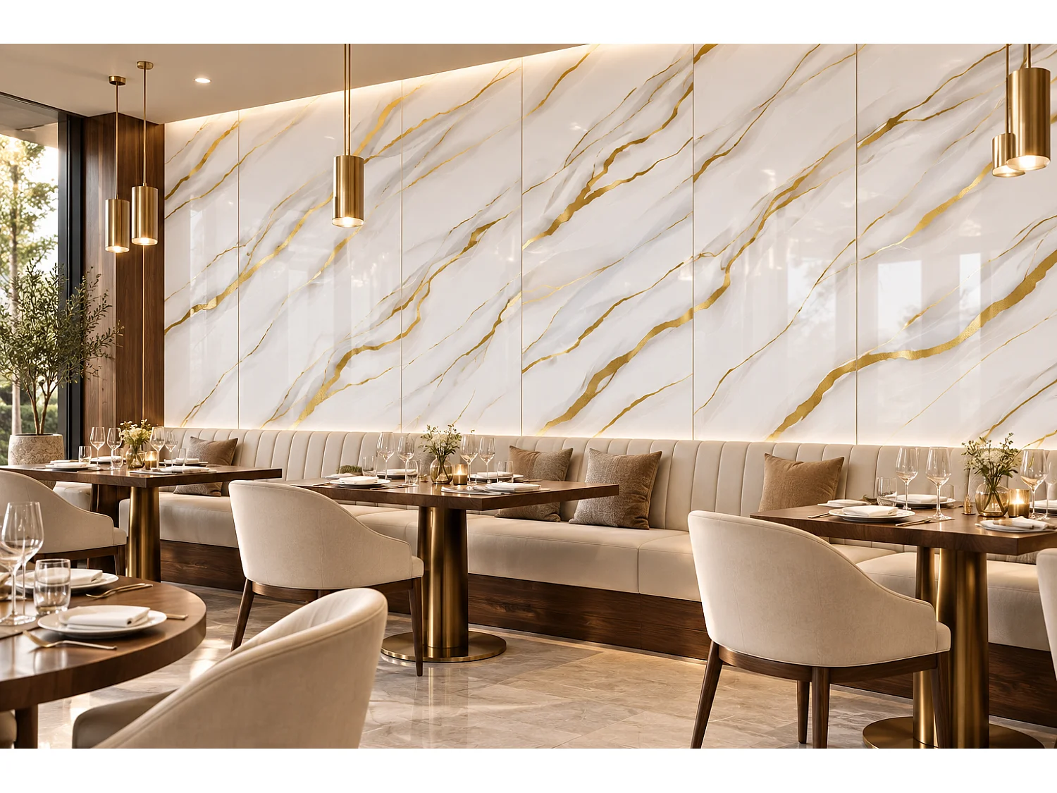 Panneau mural effet marbre PS-110 FLOW GOLD 260 × 122 cm - PVC brillant