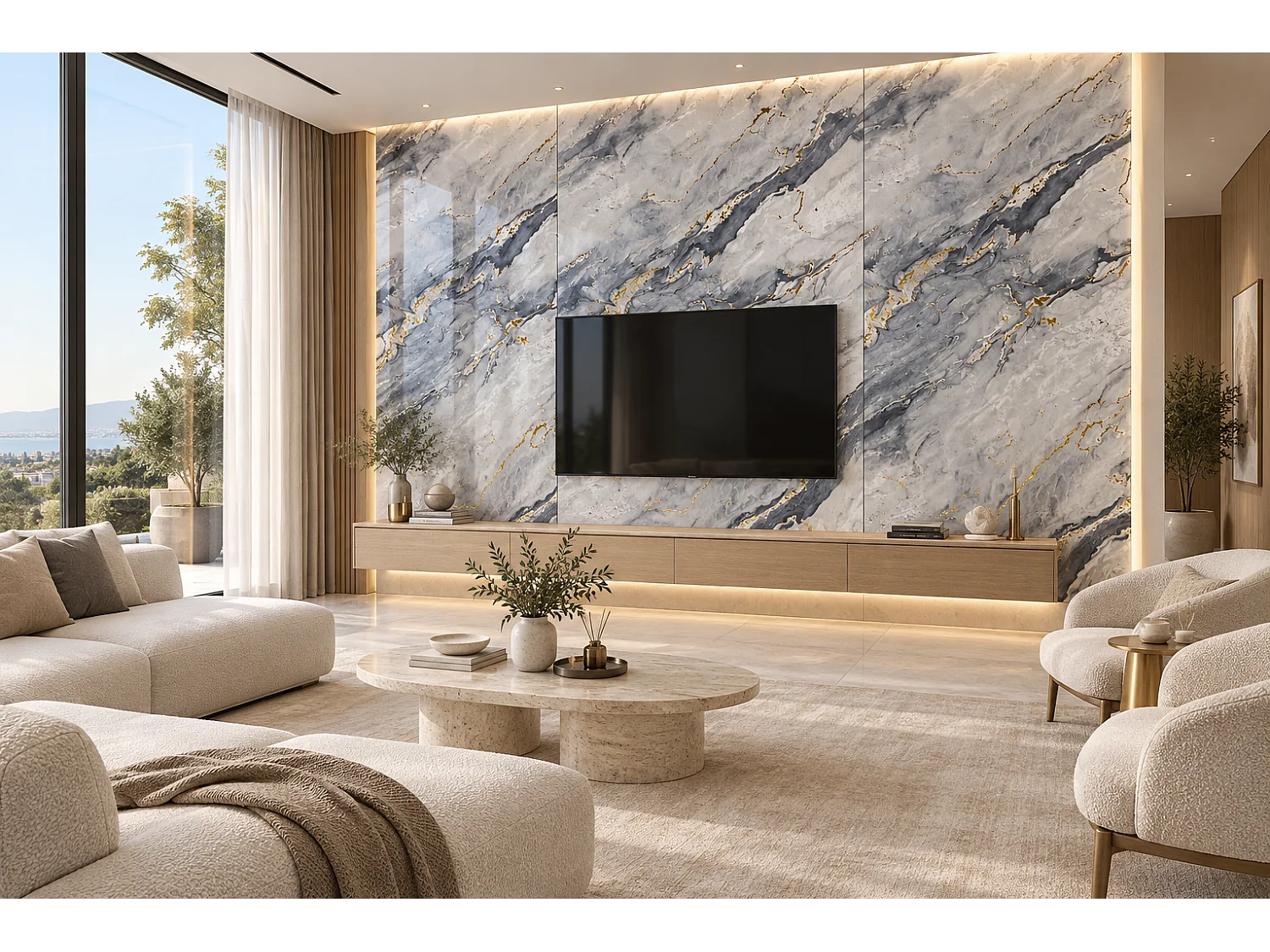 Panneau mural PVC effet marbre PS-906 Aurelia Blue - 260 × 122 cm