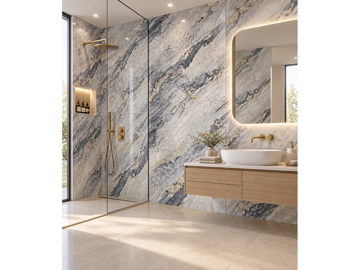 Panneau mural PVC effet marbre PS-906 Aurelia Blue - 260 × 122 cm
