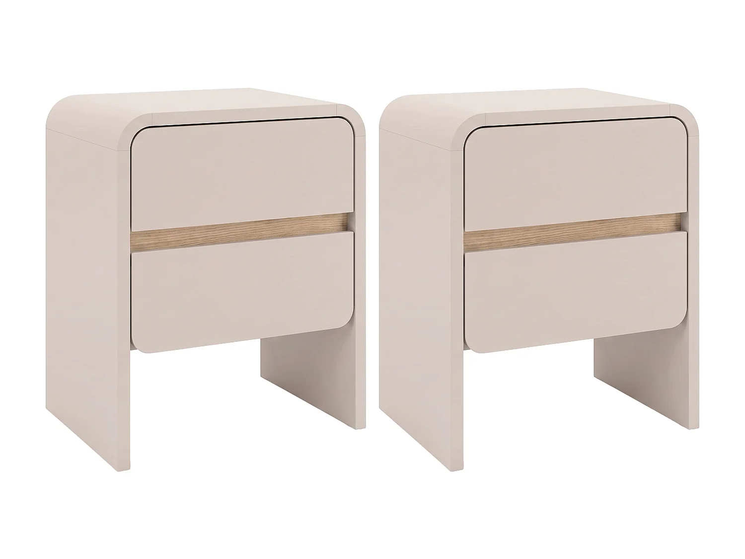 Conjunto de 2 mesitas de noche con 2 cajones - Beige y natural claro - DYSARA