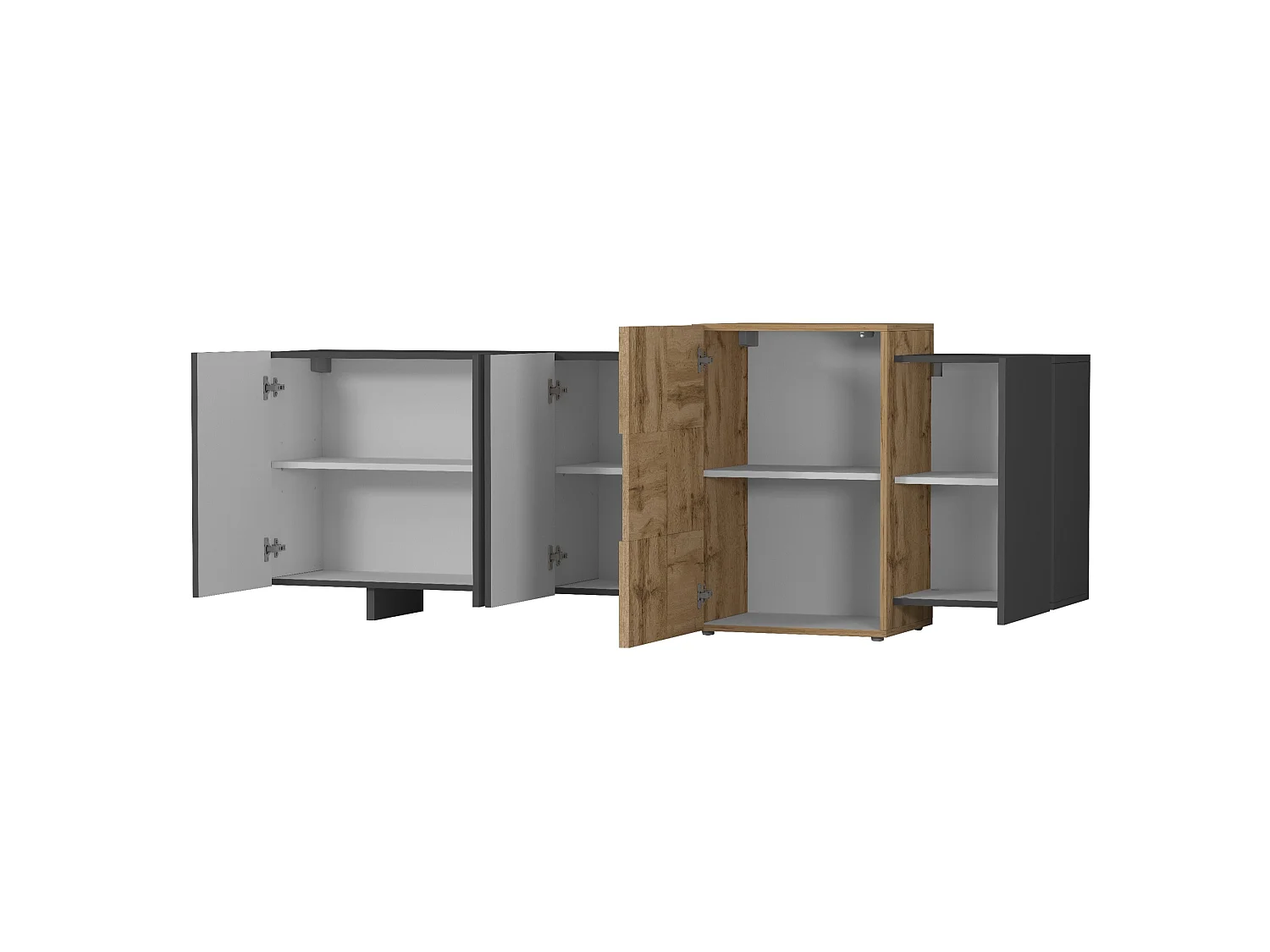 Aparador grande Nexos de suelo o suspendido 5 puertas antracita mate/roble 210x40x75 cm