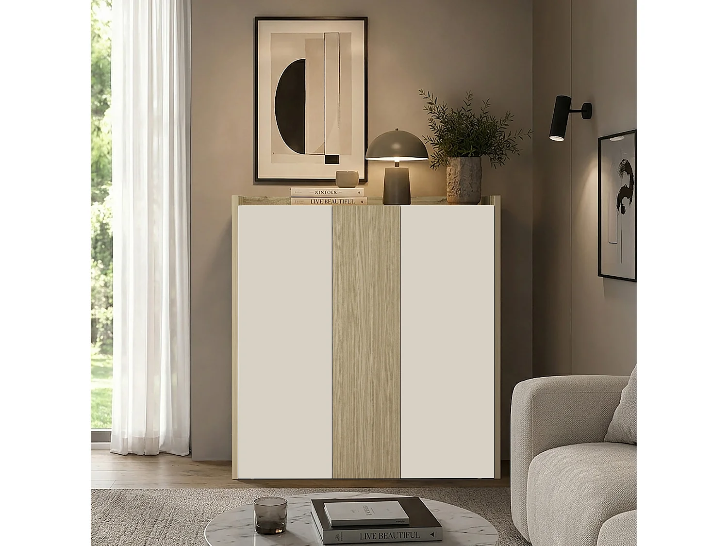 Aparador Altea de salón con 3 puertas cachemira/roble claro 112,5x40x120 cm