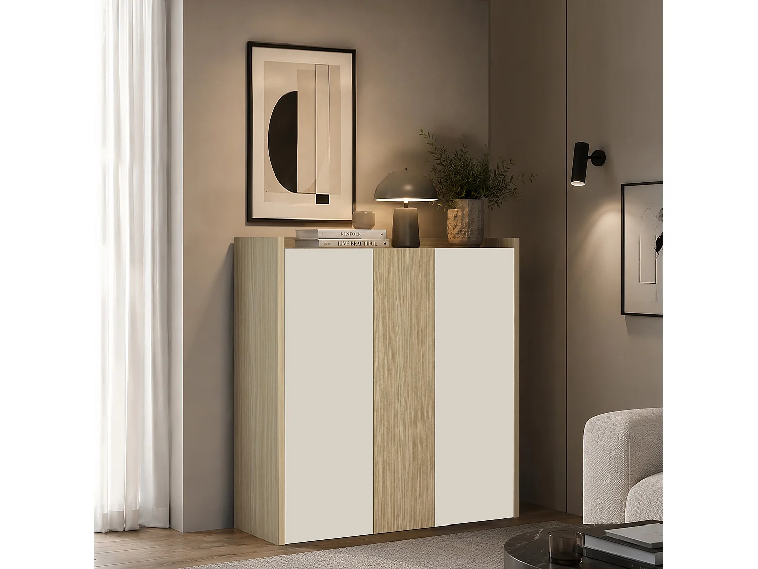 Aparador Altea de salón con 3 puertas cachemira/roble claro 112,5x40x120 cm