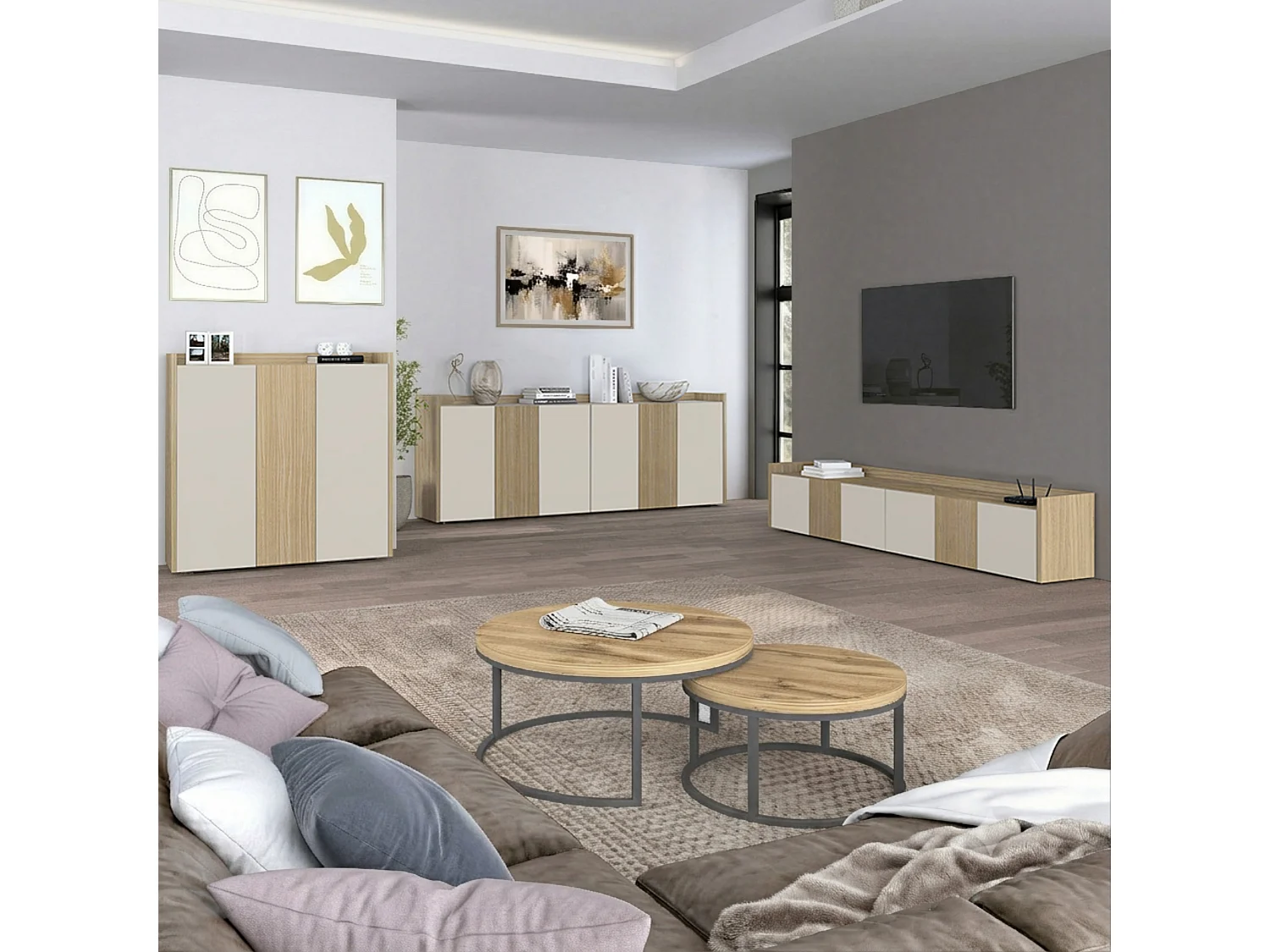 Aparador Altea de salón con 3 puertas cachemira/roble claro 112,5x40x120 cm