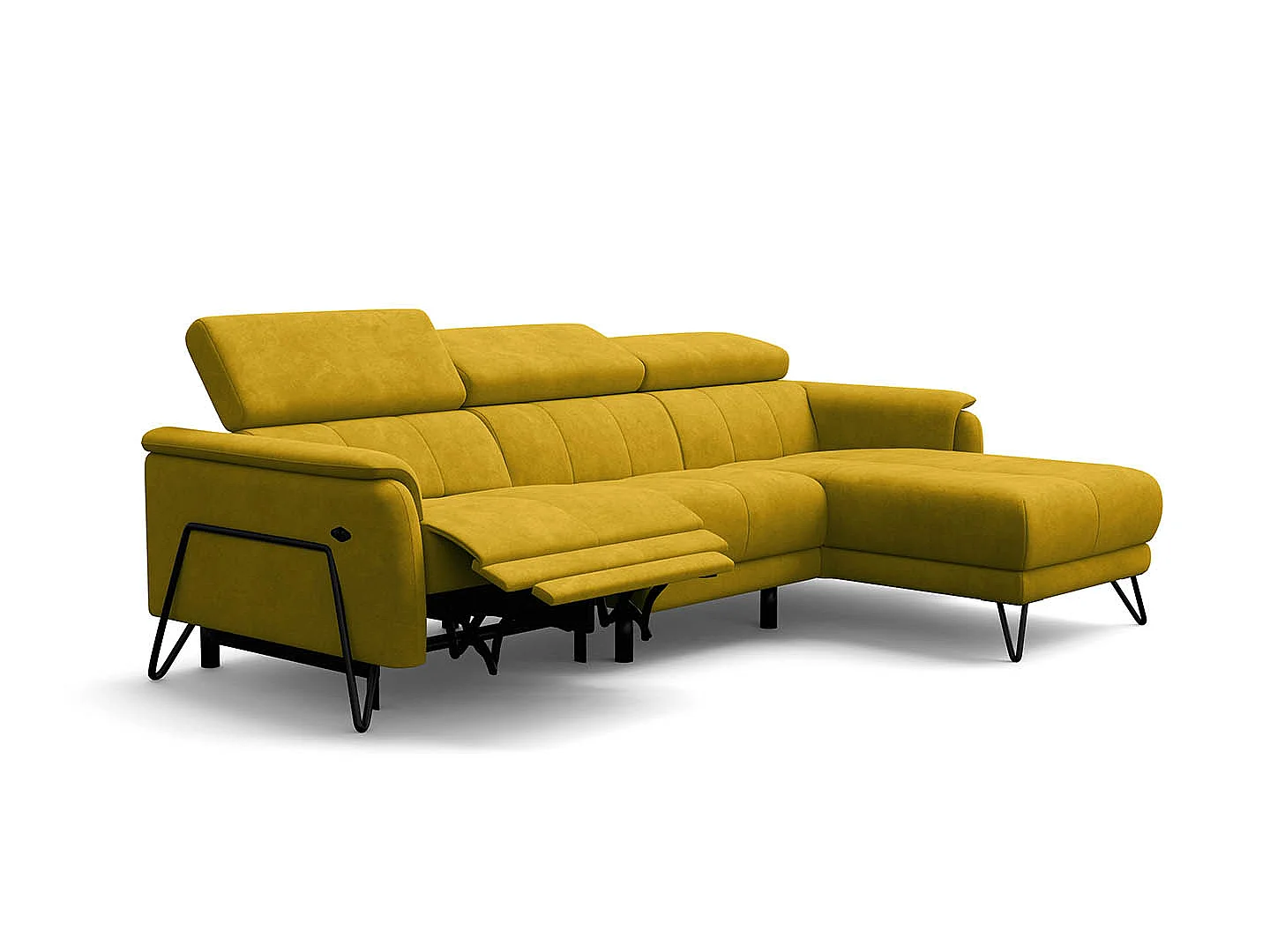 Ecksofa 4-Sitzer mit Relax RODEN, dunkegelb Veloursstoff