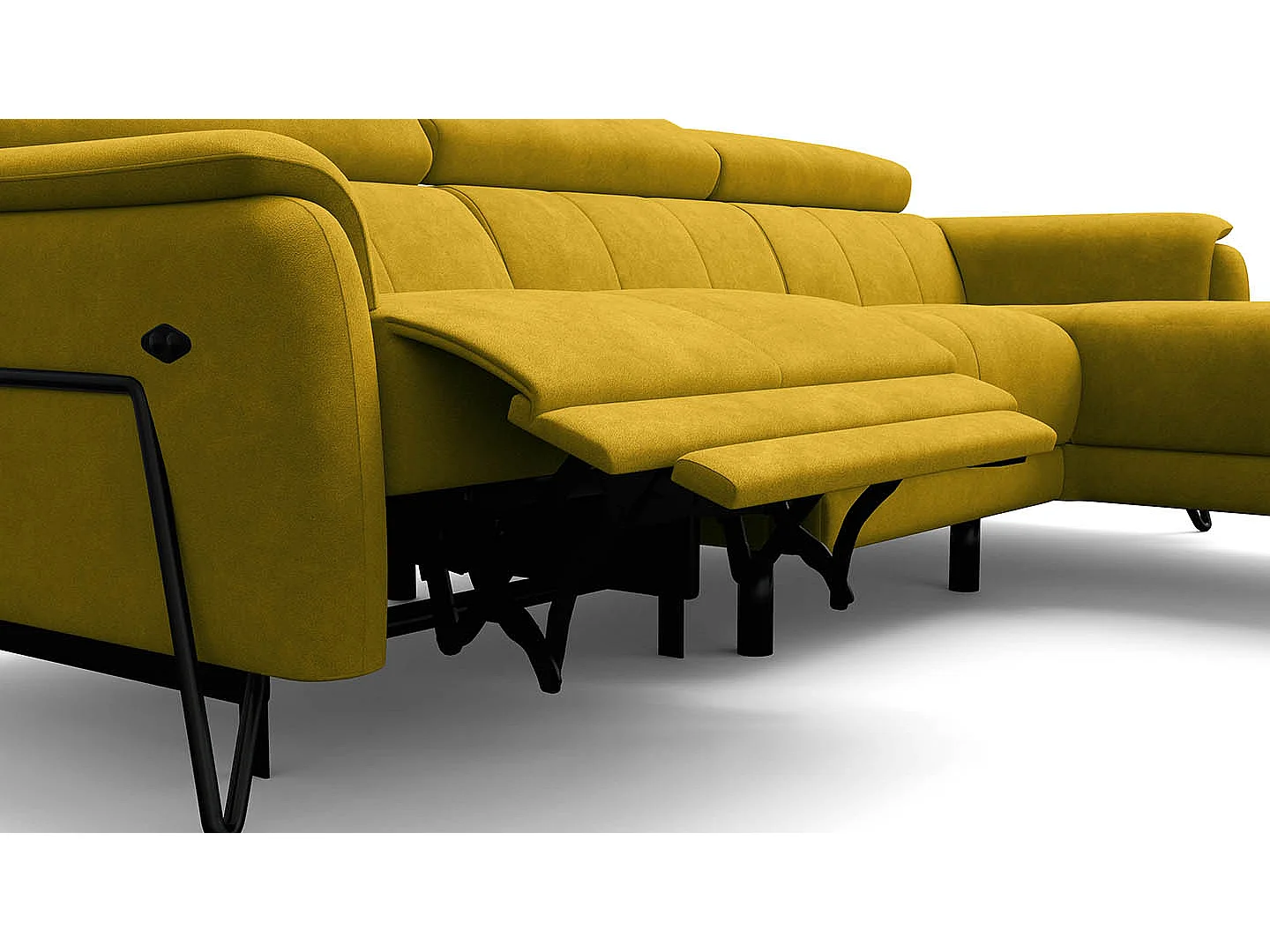 Ecksofa 4-Sitzer mit Relax RODEN, dunkegelb Veloursstoff