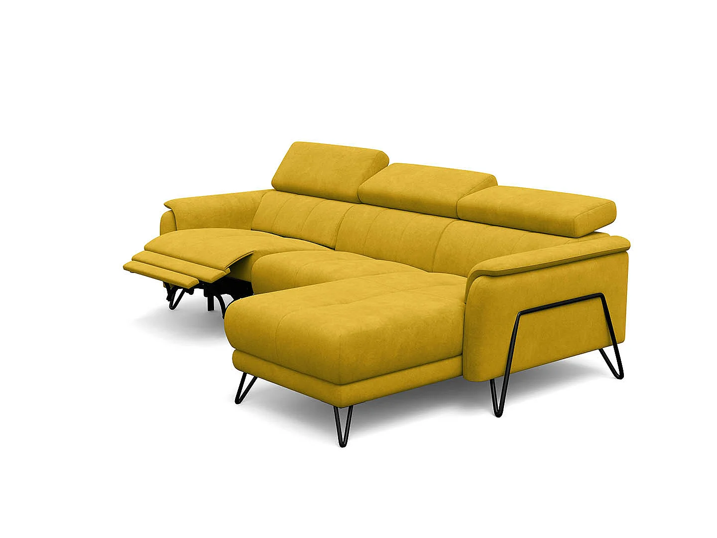 Ecksofa 4-Sitzer mit Relax RODEN, dunkegelb Veloursstoff