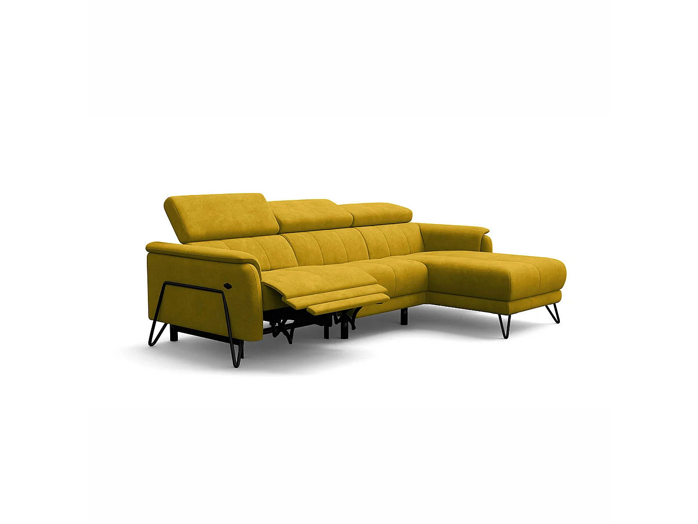 Ecksofa 4-Sitzer mit Relax RODEN, dunkegelb Veloursstoff