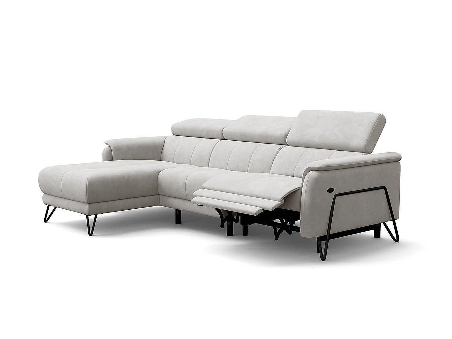 Ecksofa 4-Sitzer mit Relax RODEN, creme Veloursstoff