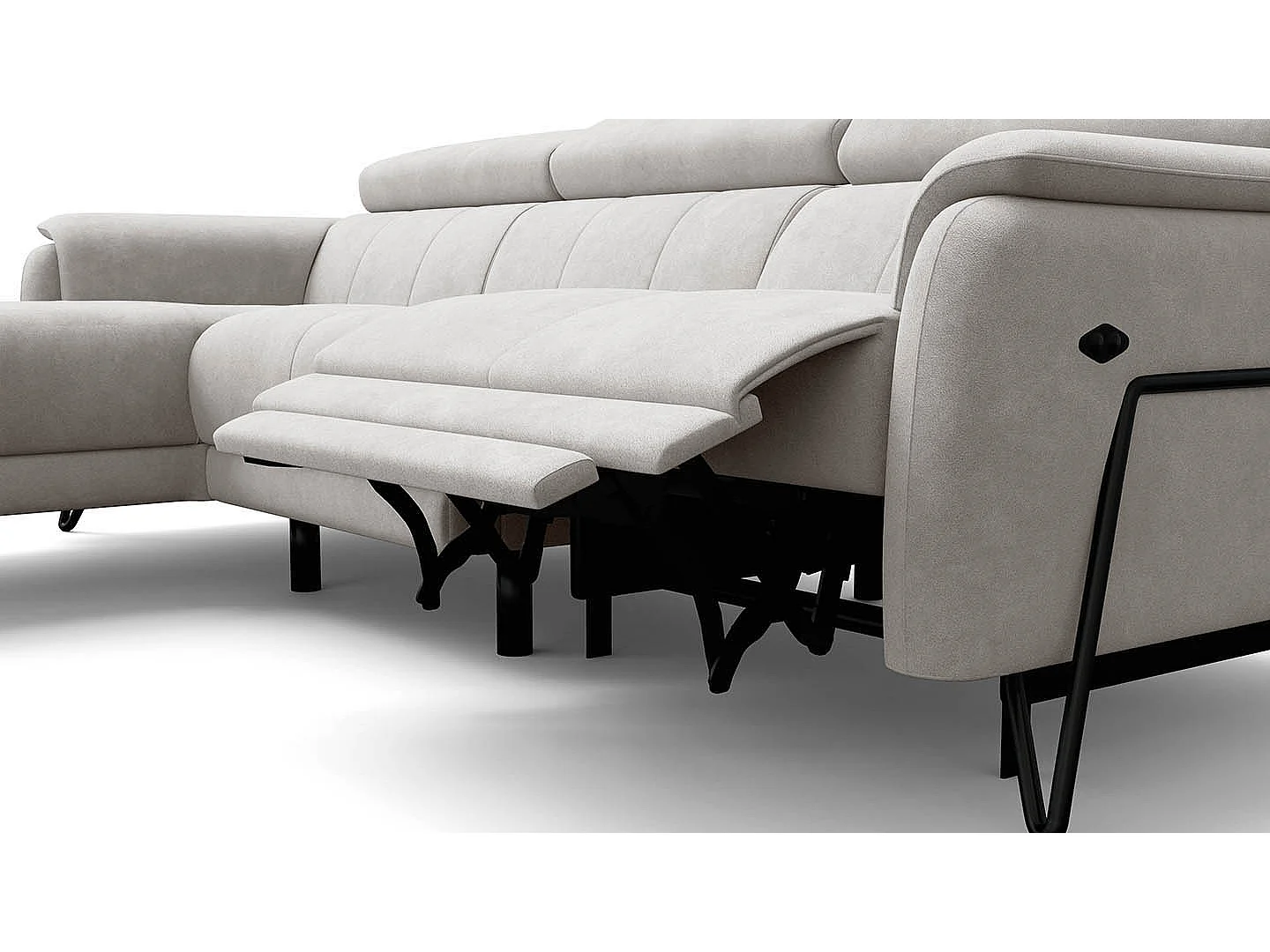 Ecksofa 4-Sitzer mit Relax RODEN, creme Veloursstoff