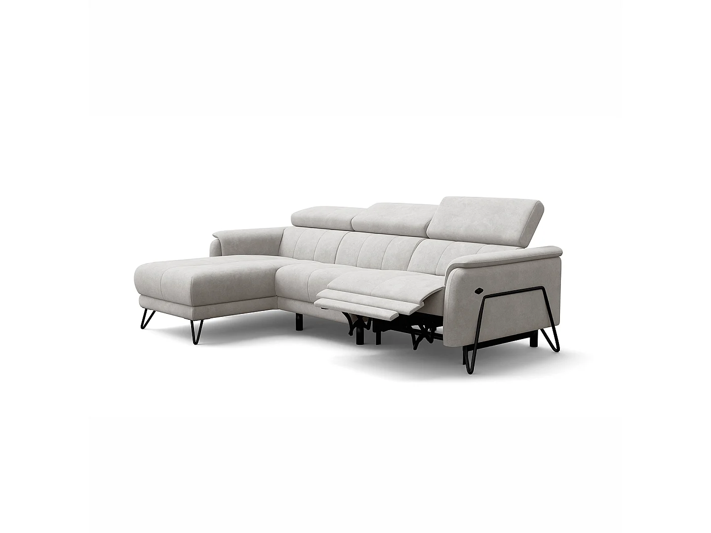 Ecksofa 4-Sitzer mit Relax RODEN, creme Veloursstoff