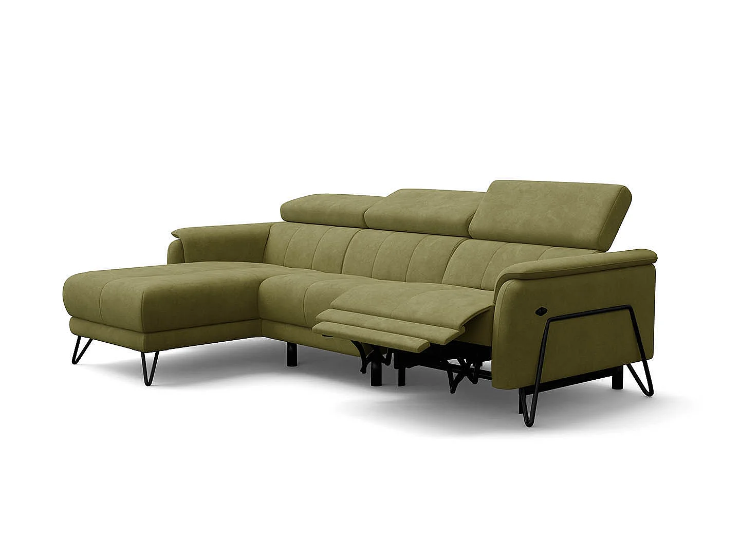 Ecksofa 4-Sitzer mit Relax RODEN, olive Veloursstoff