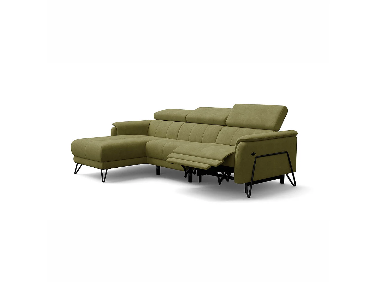 Ecksofa 4-Sitzer mit Relax RODEN, olive Veloursstoff