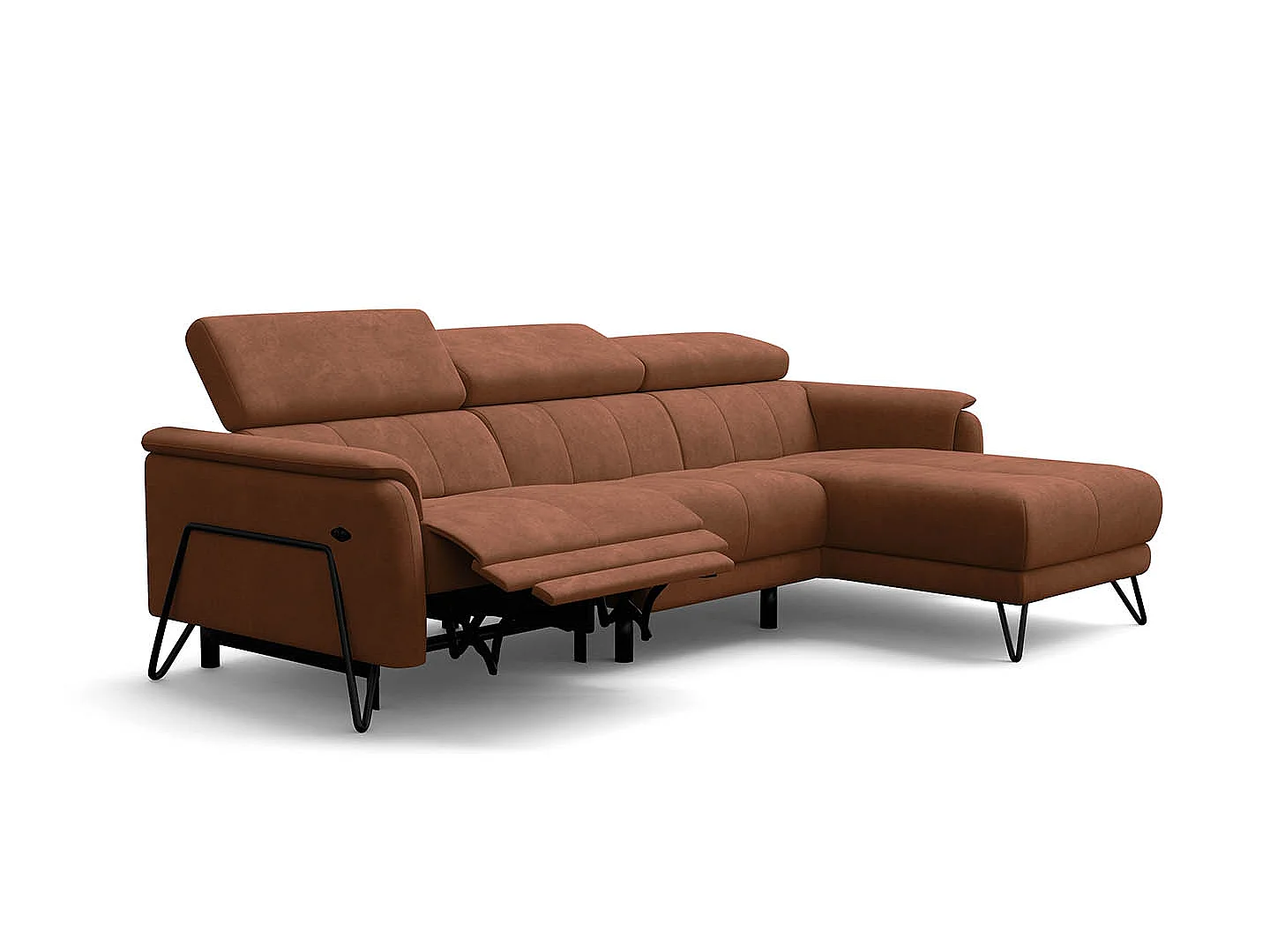 Ecksofa 4-Sitzer mit Relax RODEN, braun Veloursstoff