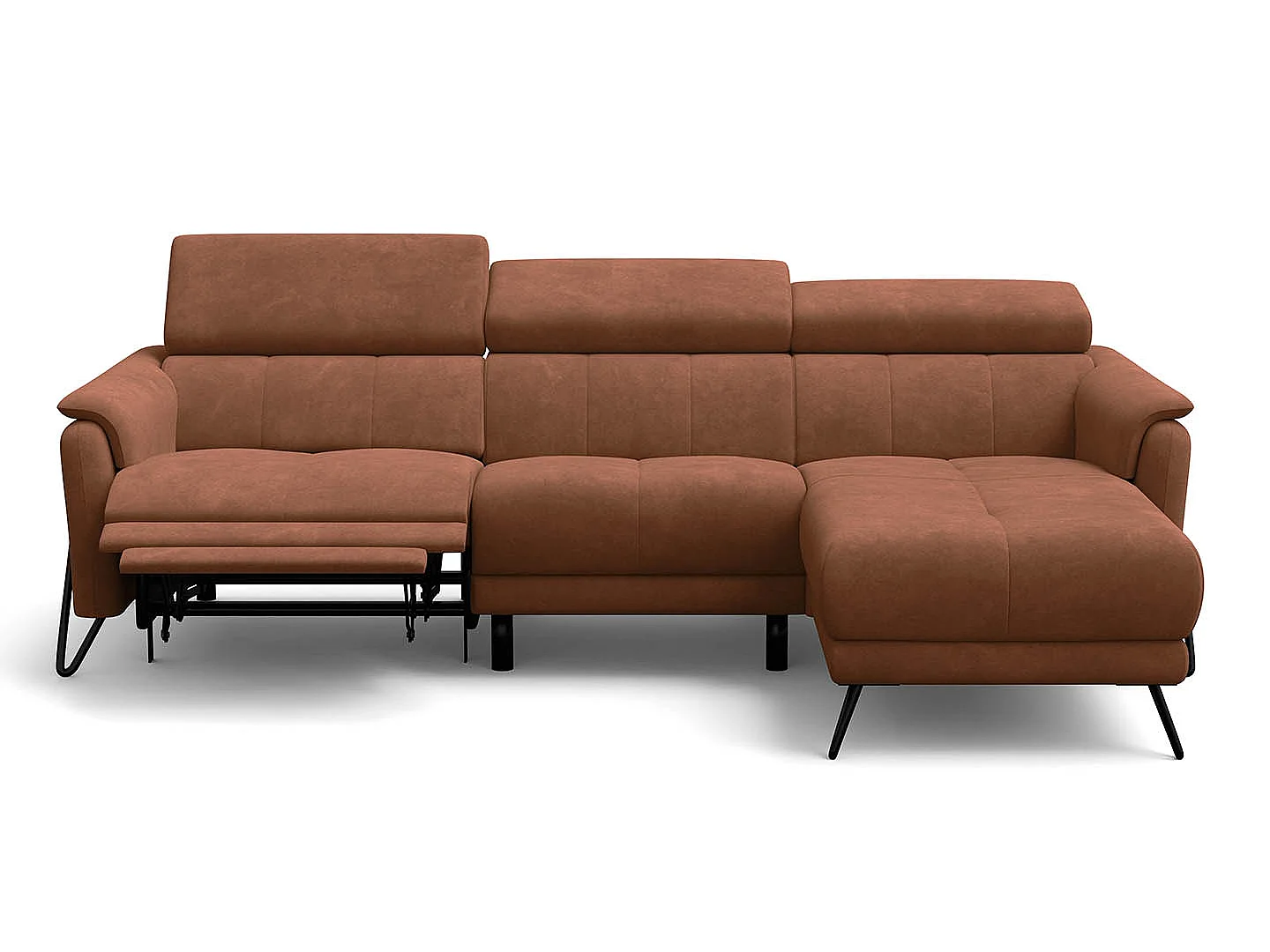 Ecksofa 4-Sitzer mit Relax RODEN, braun Veloursstoff