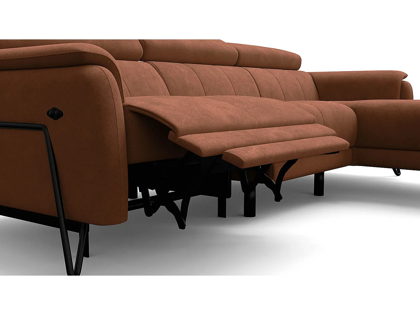 Ecksofa 4-Sitzer mit Relax RODEN, braun Veloursstoff