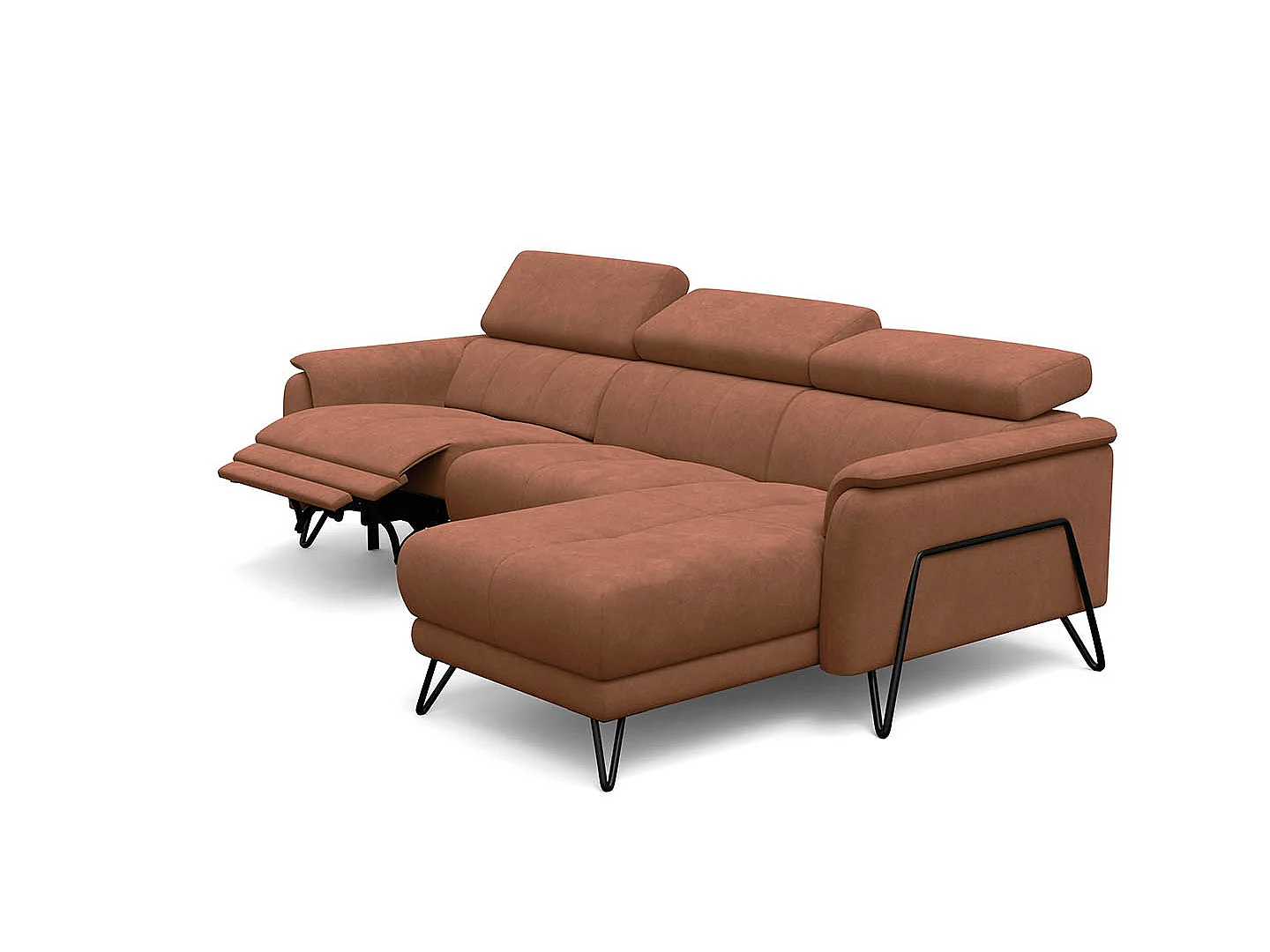 Ecksofa 4-Sitzer mit Relax RODEN, braun Veloursstoff